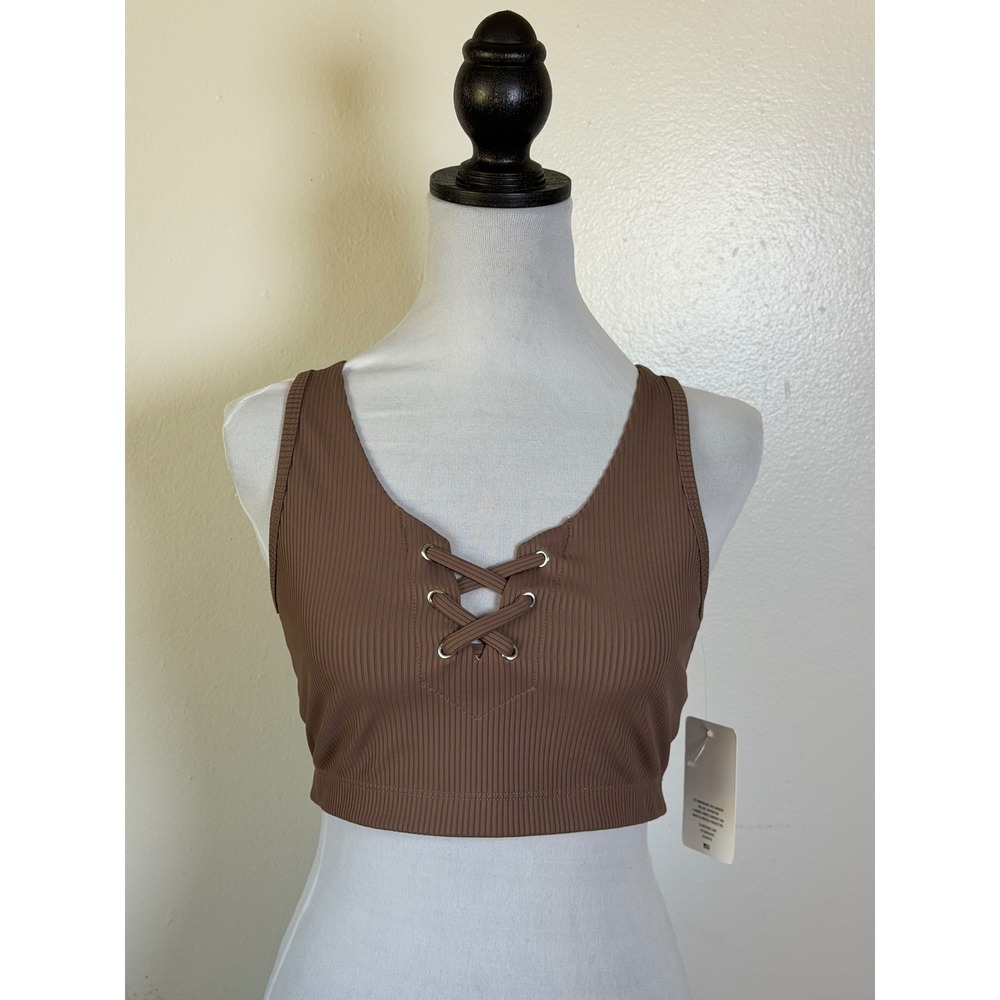 NWT Year of Ours Ribbed Football Bra Coco Brown Lace-Up Crop Top XL sports bra